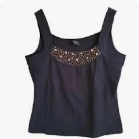 Tribal Black Scoop Neck Bead Embellished Tank - Picture 1 of 6